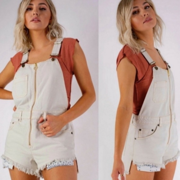 Free People Pants - Free People Off White Denim Shortall NWT
